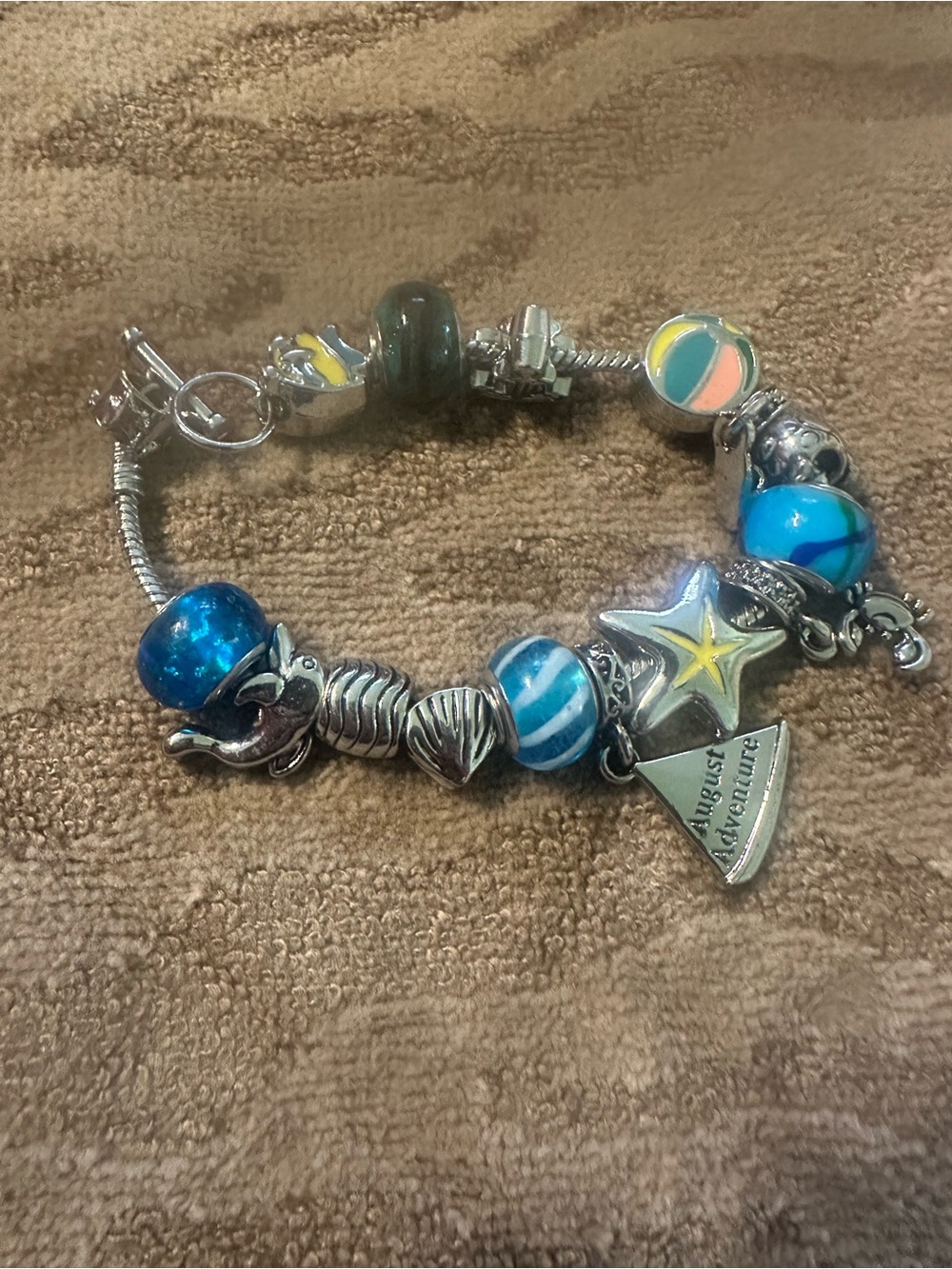 Blue Beach Charm Bracelet with Starfish Accent